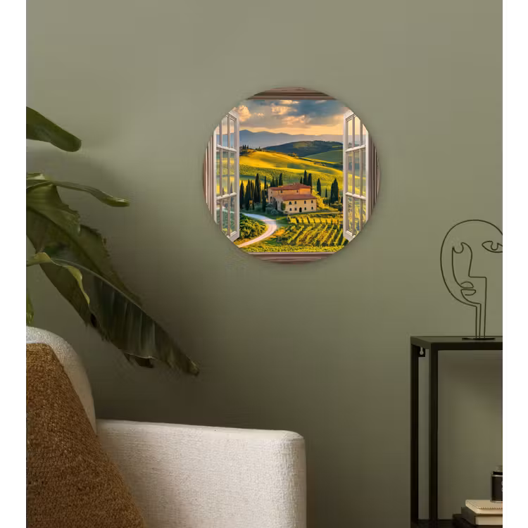 Doorkijk - Toscane - Uitzicht - Landschap - Zomer Wandcirkel plexiglas klein -sfeer3
