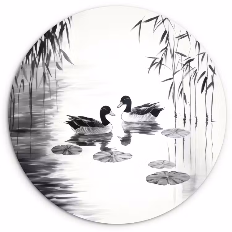 Eenden - Waterlelies - Riet - Zwart Wandcirkel plexiglas klein -3d