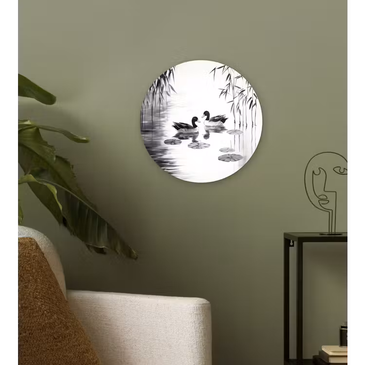 Eenden - Waterlelies - Riet - Zwart Wandcirkel plexiglas klein -sfeer3