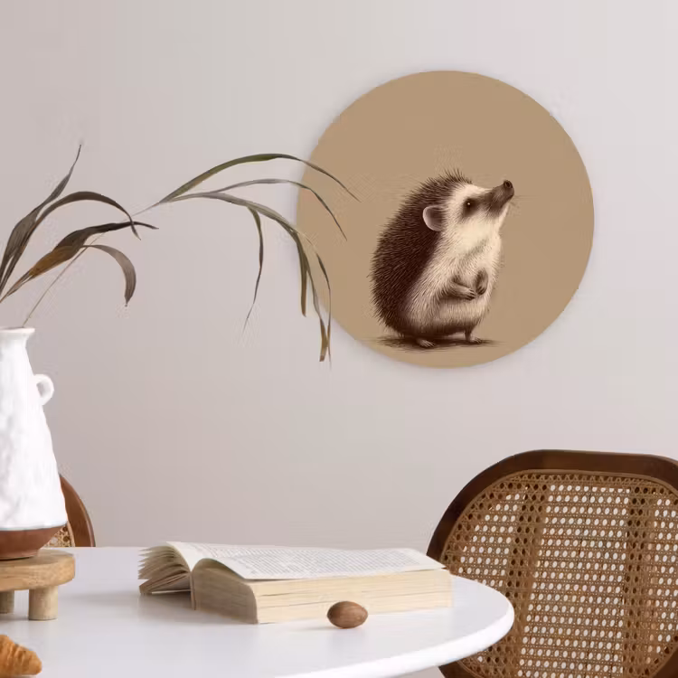 Egel - Snuitje - Bruin - Stekels Wandcirkel plexiglas klein -sfeer4