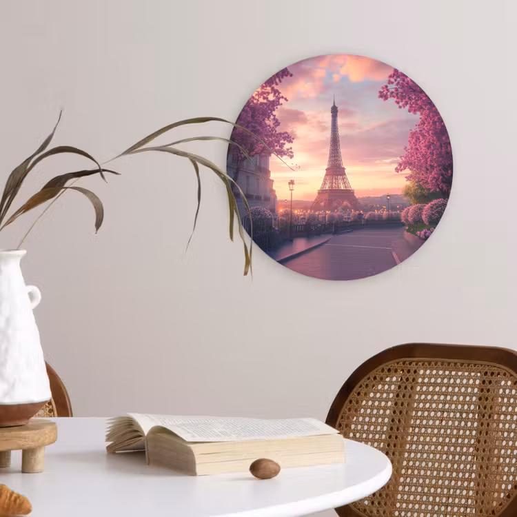 Eiffeltoren - Parijs - Roze Wandcirkel plexiglas klein -sfeer4