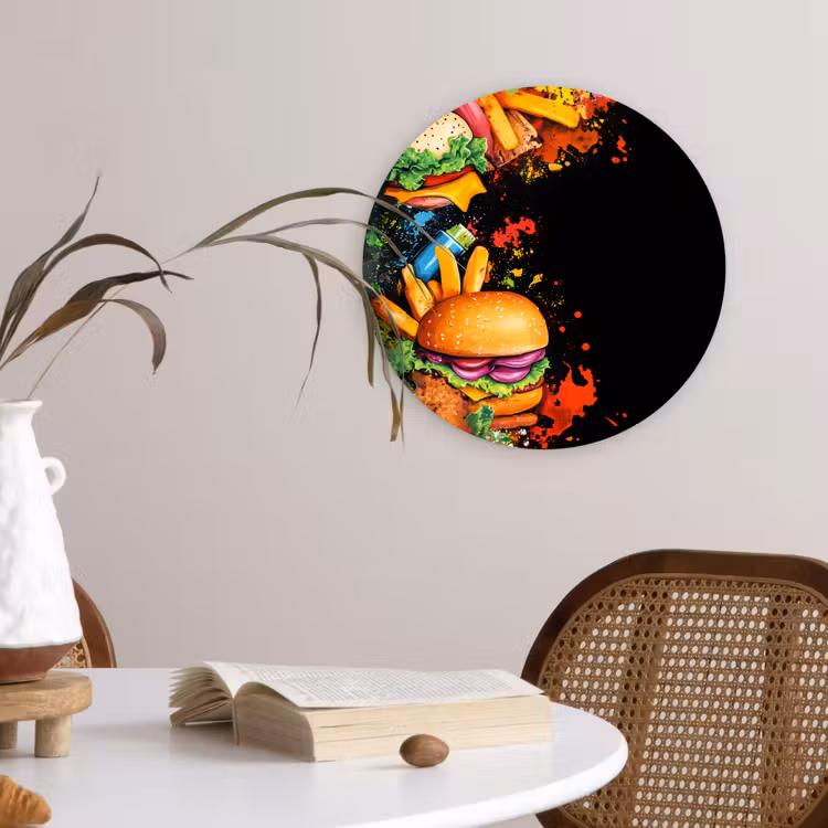 Fastfood - Graffiti - Hamburger - Eten - Modern Wandcirkel plexiglas klein -sfeer4