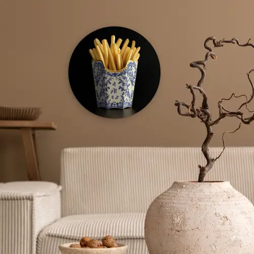 Friet - Porselein - Delfts blauw - Eten Wandcirkel plexiglas klein -sfeer1