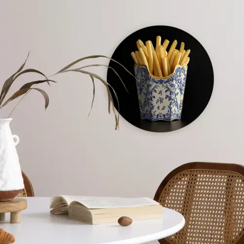 Friet - Porselein - Delfts blauw - Eten Wandcirkel plexiglas klein -sfeer4