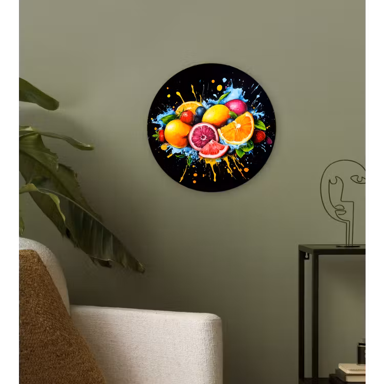 Fruit - Graffiti - Kleurrijk - Sinaasappel - Aardbei - Abstract Wandcirkel plexiglas klein -sfeer3