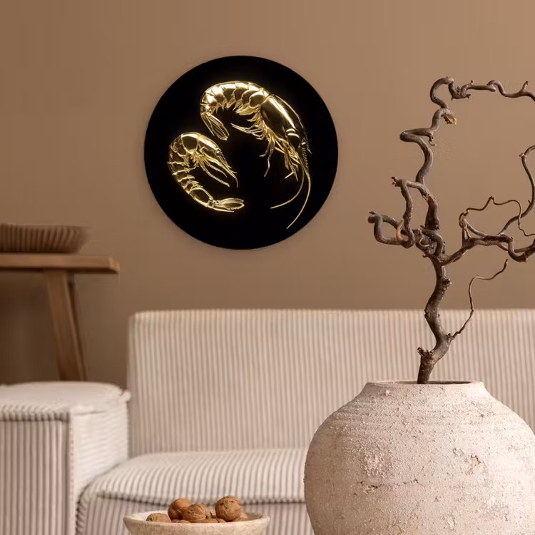 Garnalen - Zwart - Goud - Dieren Wandcirkel plexiglas klein -sfeer1