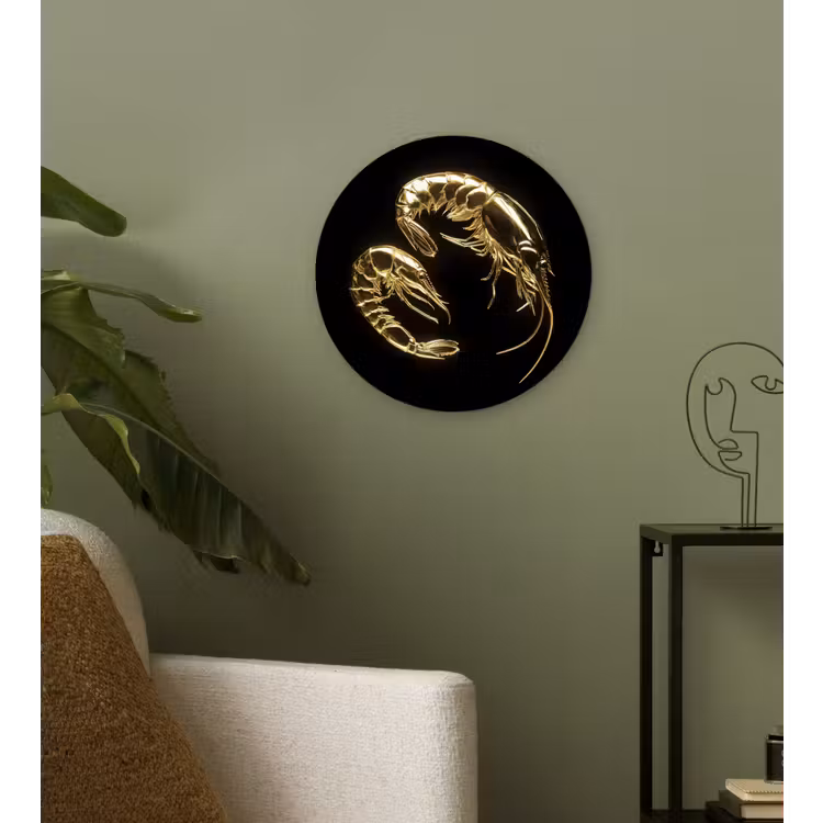 Garnalen - Zwart - Goud - Dieren Wandcirkel plexiglas klein -sfeer3