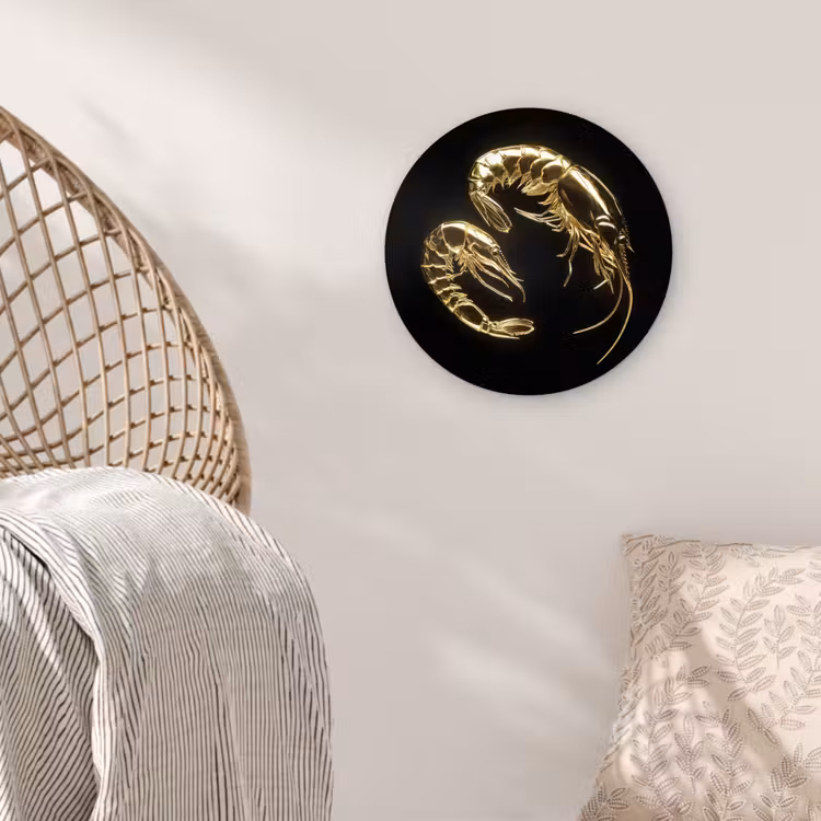Garnalen - Zwart - Goud - Dieren Wandcirkel plexiglas klein -sfeer5