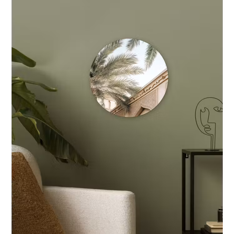 Gebouw - Palmbomen - Beige - Zon Wandcirkel plexiglas klein -sfeer3