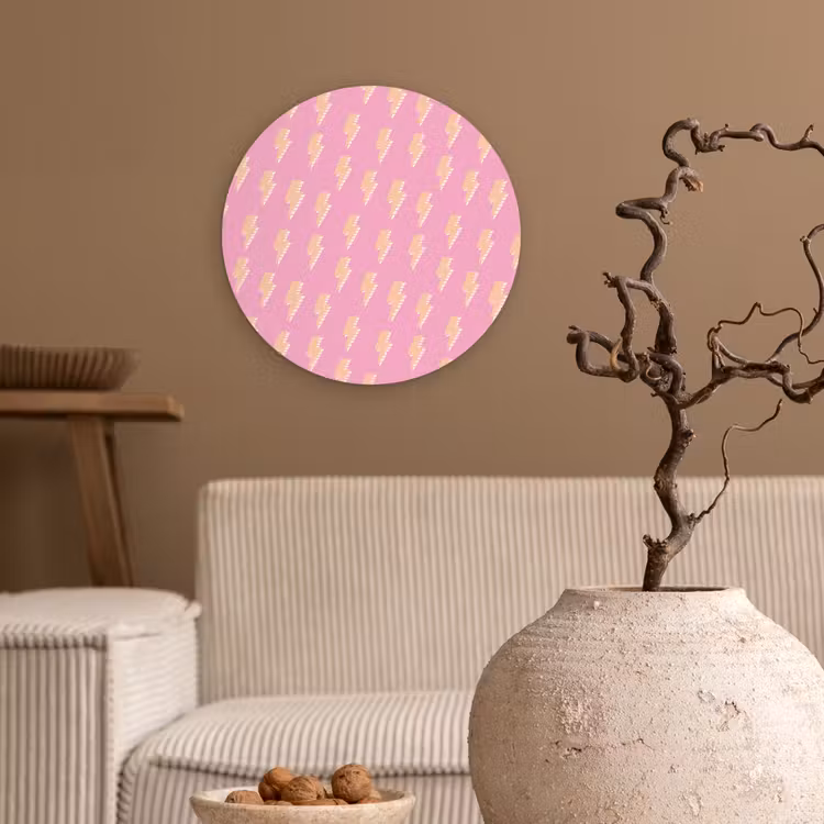 Geel - Bliksem - Roze Wandcirkel plexiglas klein 852 -sfeer1