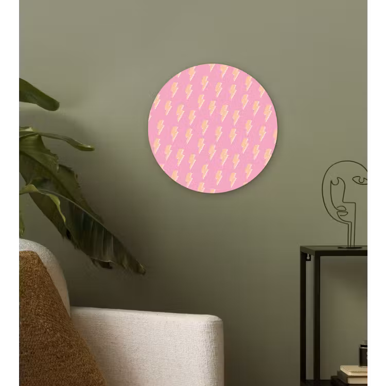 Geel - Bliksem - Roze Wandcirkel plexiglas klein 852 -sfeer3
