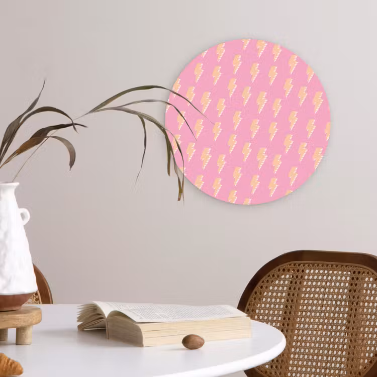 Geel - Bliksem - Roze Wandcirkel plexiglas klein 852 -sfeer4