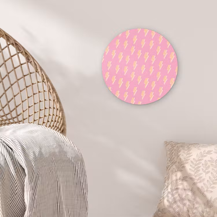 Geel - Bliksem - Roze Wandcirkel plexiglas klein 852 -sfeer5