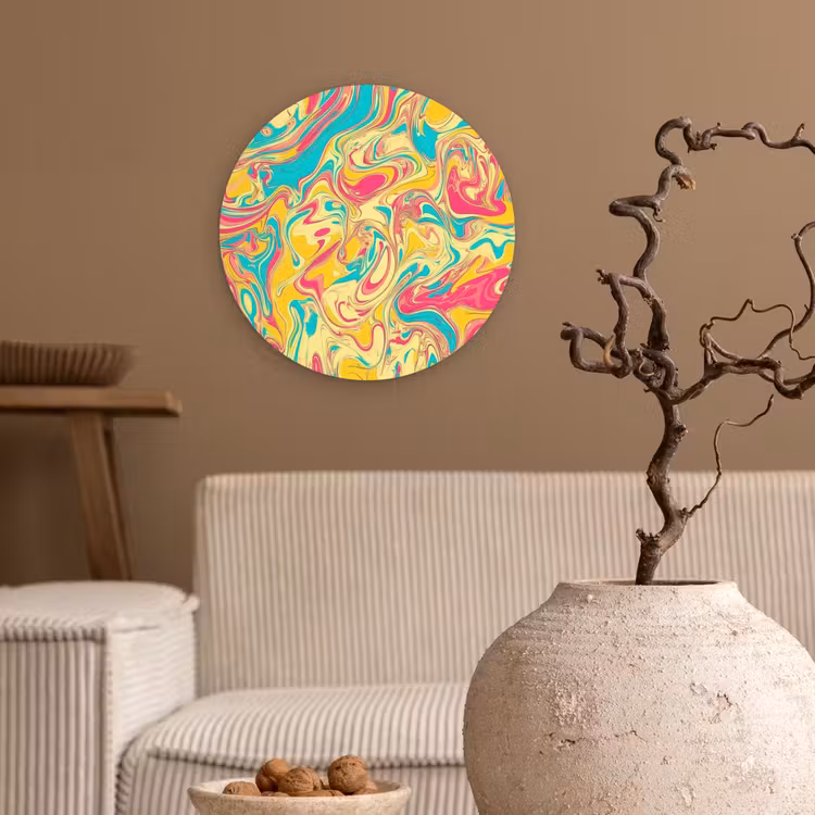 Geel - Roze - Blauw - Retro Wandcirkel plexiglas klein -sfeer1