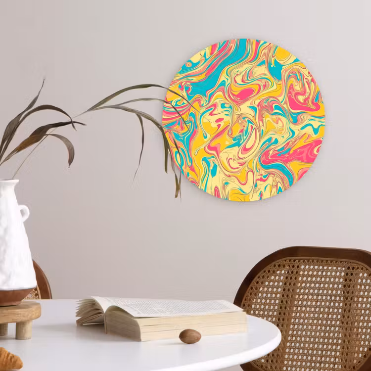 Geel - Roze - Blauw - Retro Wandcirkel plexiglas klein -sfeer4