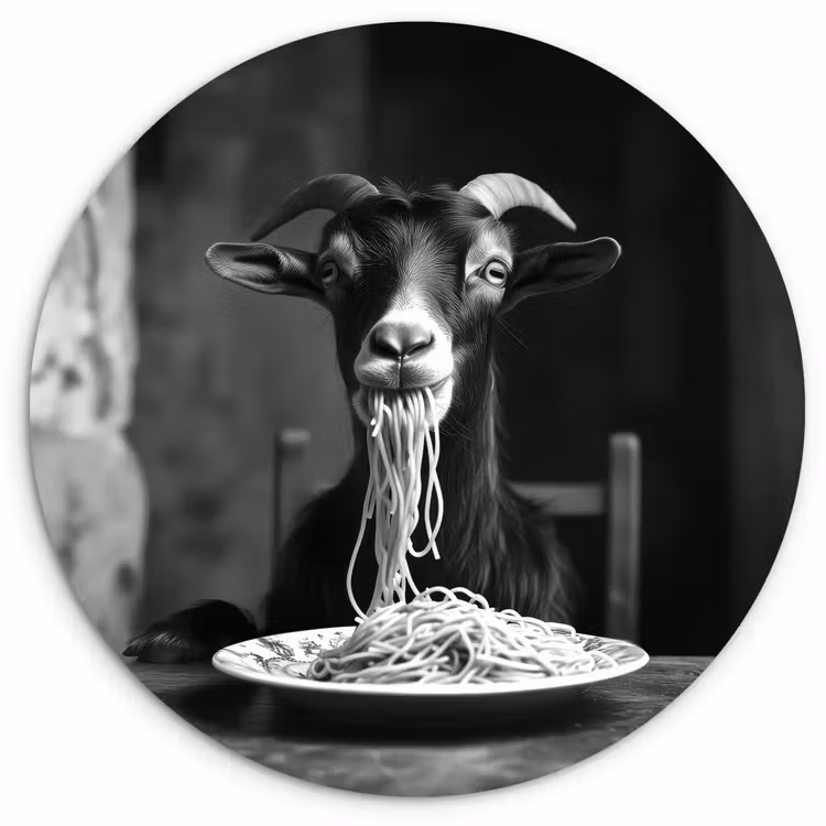 Geit - Bord - Spaghetti - Zwart Wit Wandcirkel plexiglas klein -3d