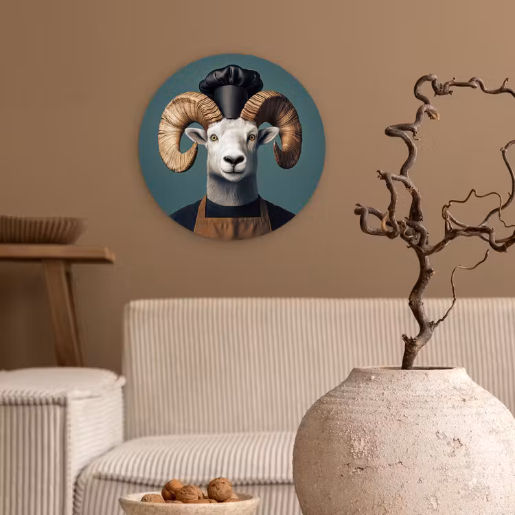 Geit - Hoorns - Kokskleding Wandcirkel plexiglas klein -sfeer1