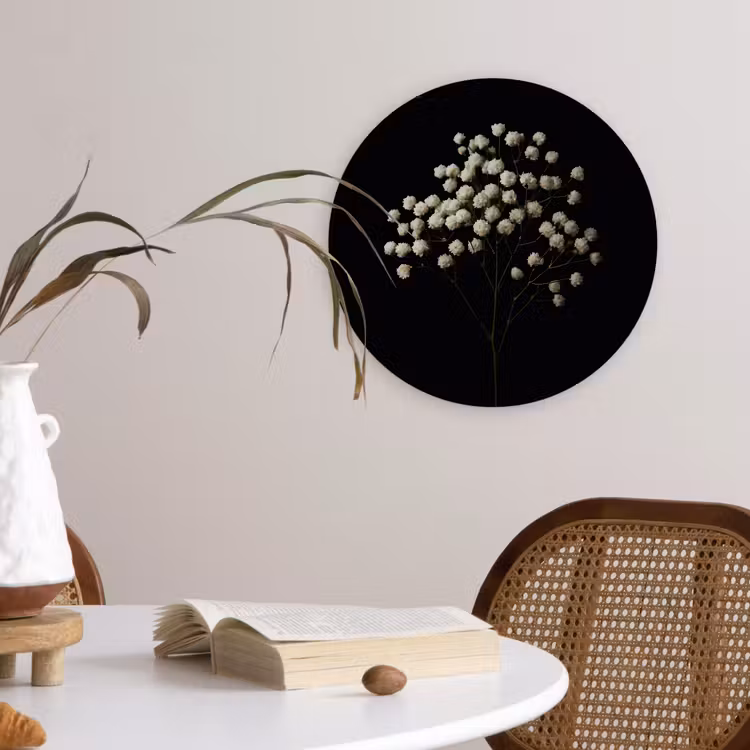 Gipskruid - Bloemetjes - Wit - Minimalistisch Wandcirkel plexiglas klein -sfeer4