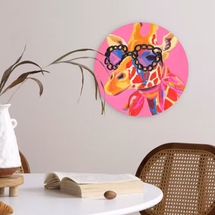 Giraf - Roze - Bril - Sjaal Wandcirkel plexiglas klein -sfeer4