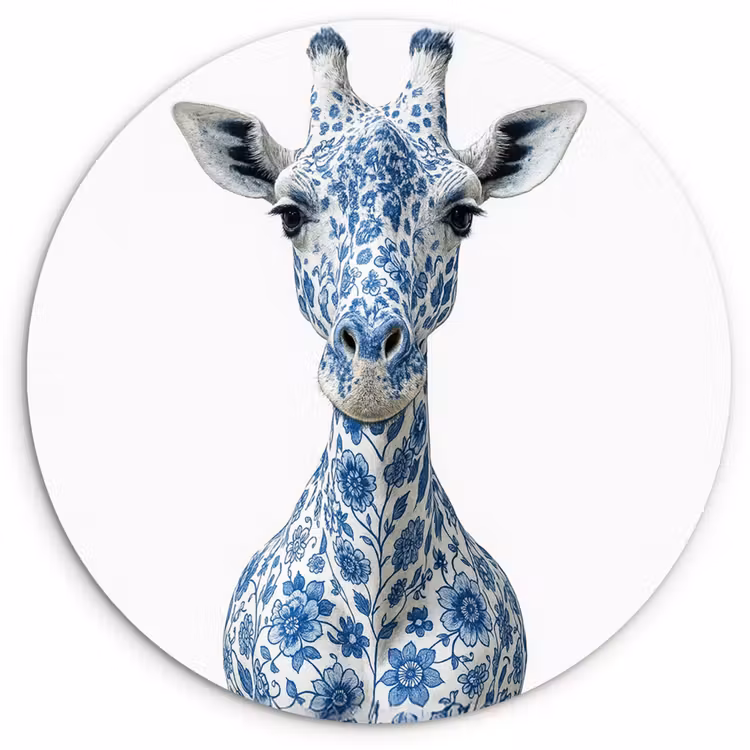 Giraffe - Delfts blauw - Dieren - Minimalistisch Wandcirkel plexiglas klein -3d