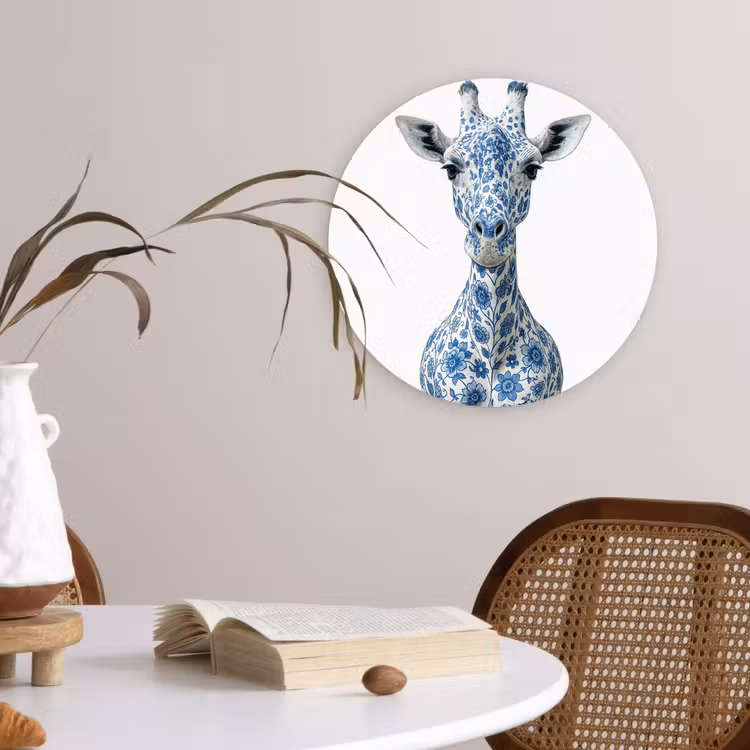 Giraffe - Delfts blauw - Dieren - Minimalistisch Wandcirkel plexiglas klein -sfeer4