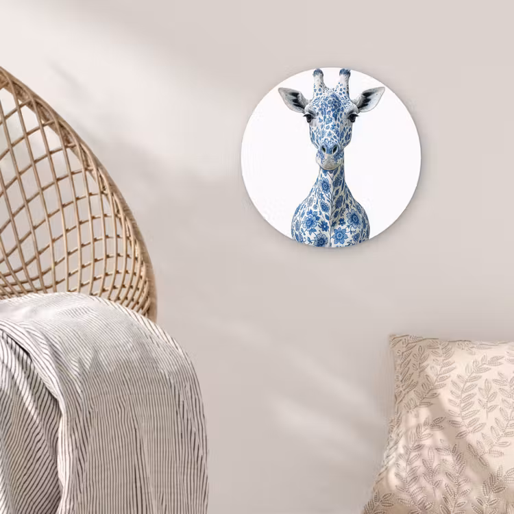 Giraffe - Delfts blauw - Dieren - Minimalistisch Wandcirkel plexiglas klein -sfeer5