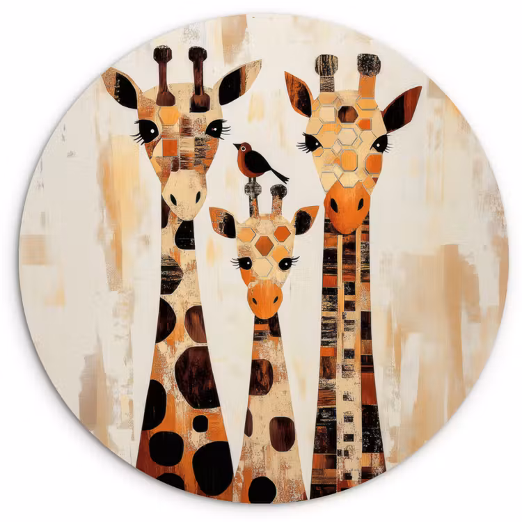 Giraffen - Cartoon - Crème Wandcirkel plexiglas klein -3d