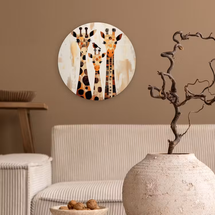 Giraffen - Cartoon - Crème Wandcirkel plexiglas klein -sfeer1