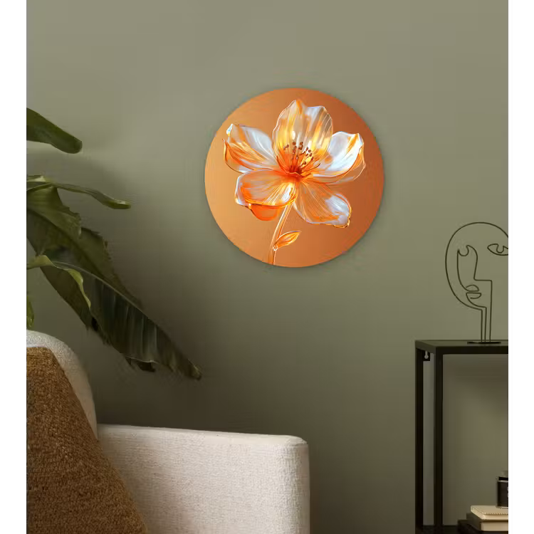 Glazen - Bloem - Oranje Wandcirkel plexiglas klein -sfeer3