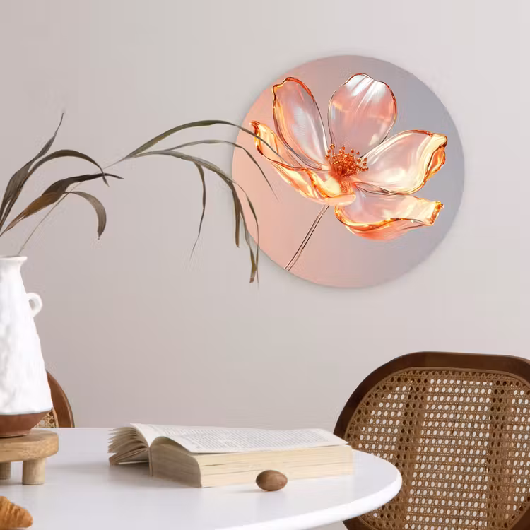 Glazen - Bloem - Roze Wandcirkel plexiglas klein -sfeer4