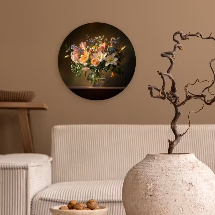 Glazen - Bloemen - Boeket - Kleuren Wandcirkel plexiglas klein -sfeer1