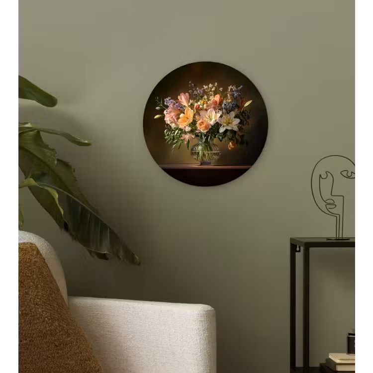 Glazen - Bloemen - Boeket - Kleuren Wandcirkel plexiglas klein -sfeer3