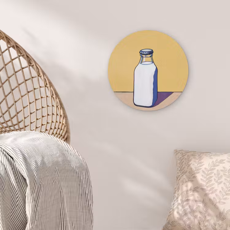 Glazen - Fles - Illustratie - Melk Wandcirkel plexiglas klein -sfeer5