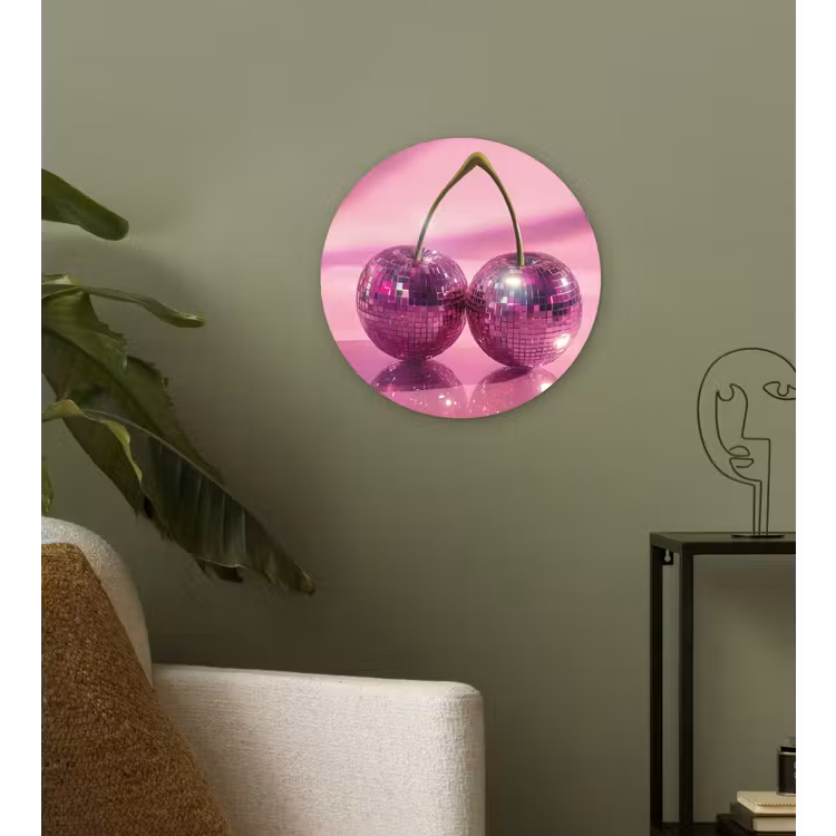 Glitter - Discobol - Roze - Kersen Wandcirkel plexiglas klein -sfeer3
