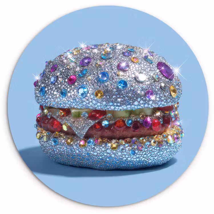 Glitters - Hamburger - Blauw Wandcirkel plexiglas klein -3d