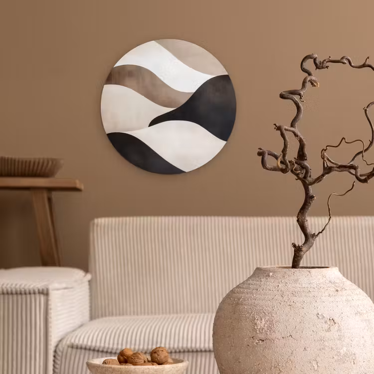 Golven - Abstract - Beige Wandcirkel plexiglas klein -sfeer1