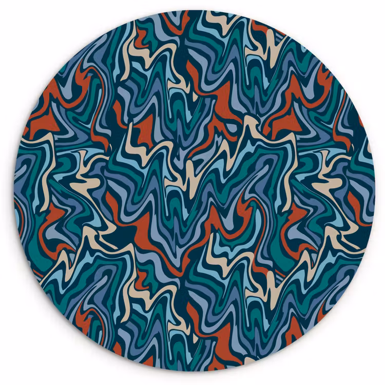 Golven - Retro - Blauw - Patroon Wandcirkel plexiglas klein 852 -3d
