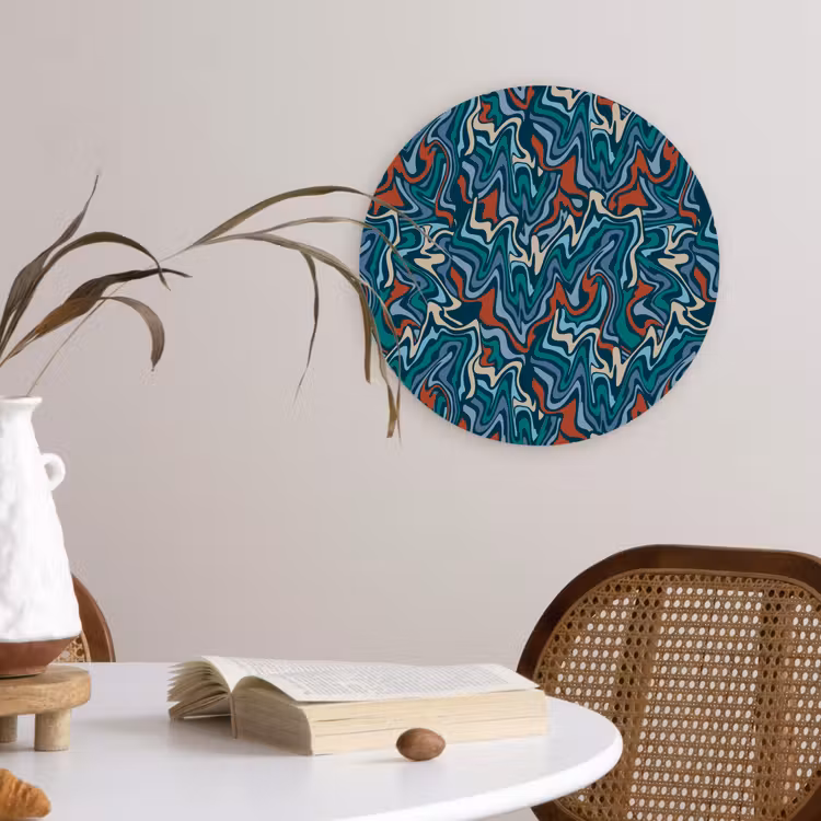 Golven - Retro - Blauw - Patroon Wandcirkel plexiglas klein 852 -sfeer4
