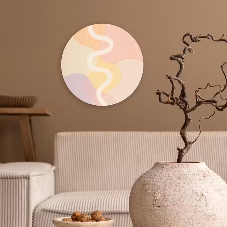 Golvende vormen - Abstract - pastel Wandcirkel plexiglas klein -sfeer1