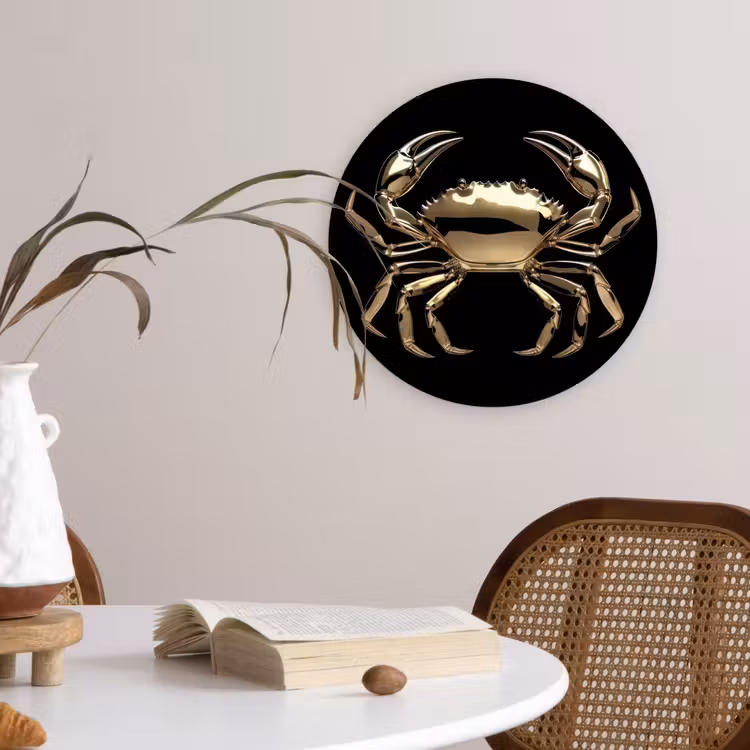 Goud - Krab - Dieren - Zwart Wandcirkel plexiglas klein -sfeer4