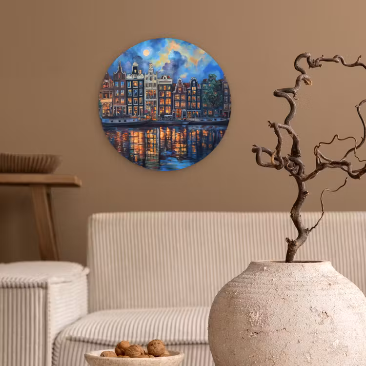 Grachten Amsterdam - Huizen - Stad - Kleurrijk Wandcirkel plexiglas klein -sfeer1
