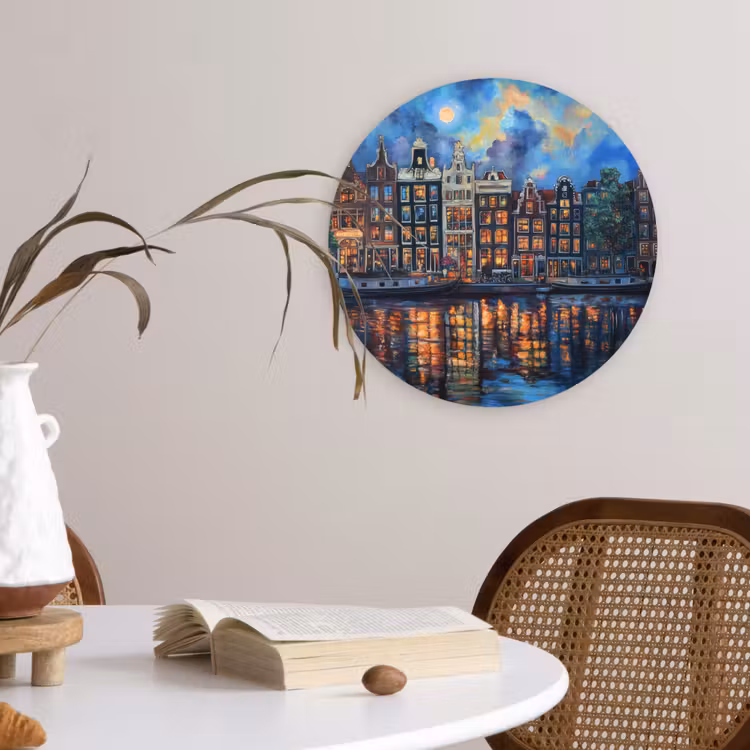 Grachten Amsterdam - Huizen - Stad - Kleurrijk Wandcirkel plexiglas klein -sfeer4