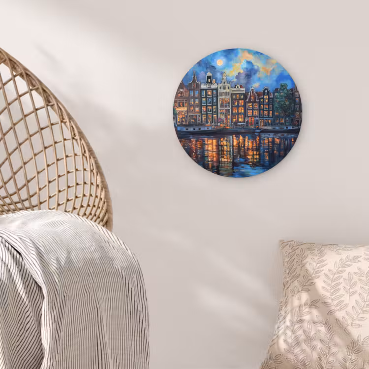 Grachten Amsterdam - Huizen - Stad - Kleurrijk Wandcirkel plexiglas klein -sfeer5