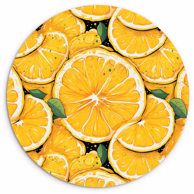Grafisch - Citroenschijven - Blaadjes Wandcirkel plexiglas klein 852 -3d