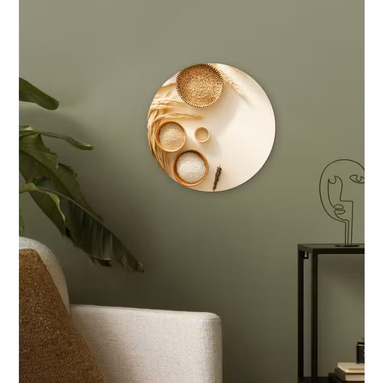 Granen - Hout - Kom - Beige Wandcirkel plexiglas klein -sfeer3