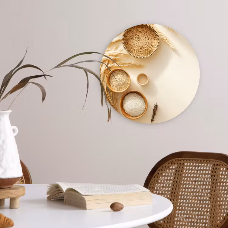 Granen - Hout - Kom - Beige Wandcirkel plexiglas klein -sfeer4