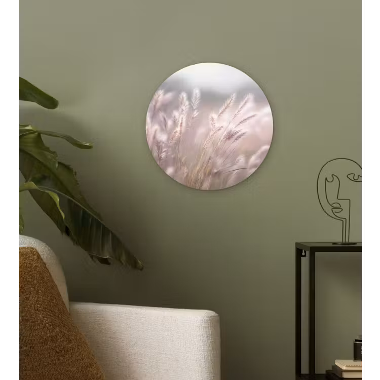 Graspluimen - Wind - Beige - Mistig Wandcirkel plexiglas klein -sfeer3