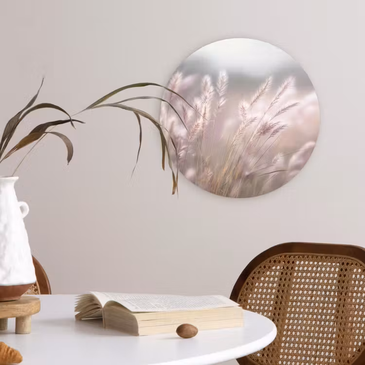 Graspluimen - Wind - Beige - Mistig Wandcirkel plexiglas klein -sfeer4