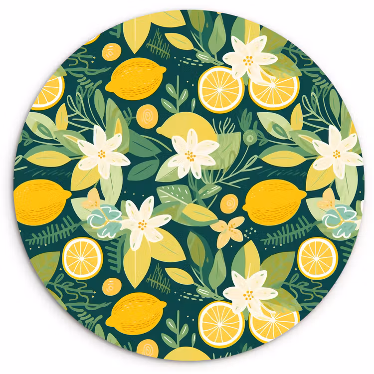 Groen - Bloemen - Citroenpartjes Wandcirkel plexiglas klein 852 -3d