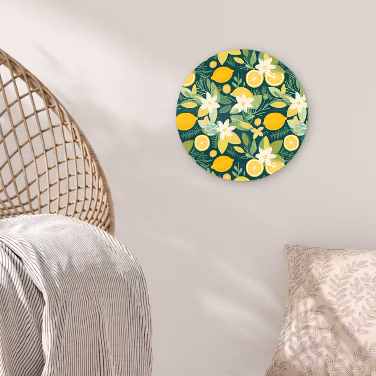 Groen - Bloemen - Citroenpartjes Wandcirkel plexiglas klein 852 -sfeer5